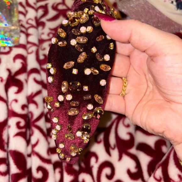 Lele Sadoughi headband burgundy embellished - Picture 3 of 6